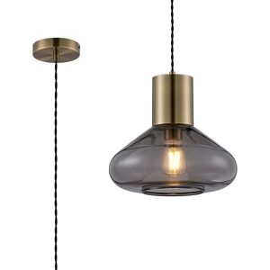 Luminosa Lighting Corinth Wide Ceiling Pendant, E27, Antique Brass, Inky Black Glass Luminosa Lighting Corinth Wide Ceiling Pendant, E27, Antique Brass, Inky Black Glass