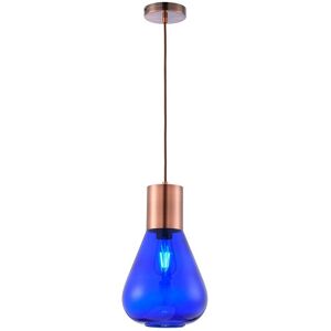 Luminosa Lighting Corinth Narrow Ceiling Pendant, E27, Antique Copper, Blue Ink Glass Luminosa Lighting Corinth Narrow Ceiling Pendant, E27, Antique Copper, Blue Ink Glass