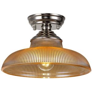 Luminosa Lighting Dresden Flush Ceiling Lamp E27 With Round 30cm Glass Shade Polished Nickel, Amber Luminosa Lighting Dresden Flush Ceiling Lamp E27 With Round 30cm Glass Shade Polished Nickel, Amber