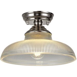 Luminosa Lighting Dresden Flush Ceiling Lamp E27 With Round 30cm Glass Shade Polished Nickel, Clear Luminosa Lighting Dresden Flush Ceiling Lamp E27 With Round 30cm Glass Shade Polished Nickel, Clear