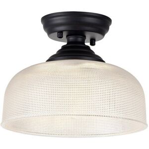 Luminosa Lighting Dresden Flush Ceiling Lamp E27 With Round 26.5cm Prismatic Effect Glass Shade Matt Black, Clear Luminosa Lighting Dresden Flush Ceiling Lamp E27 With Round 26.5cm Prismatic Effect Glass Shade Matt Black, Clear