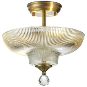 Luminosa Lighting Dresden 2 Light Semi Flush Ceiling Lamp E27 With Round 30cm Glass Shade Antique Brass, Clear Luminosa Lighting Dresden 2 Light Semi Flush Ceiling Lamp E27 With Round 30cm Glass Shade Antique Brass, Clear