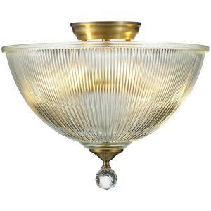 Luminosa Lighting Dresden 2 Light Semi Flush Ceiling Lamp E27 With Dome 38cm Glass Shade Antique Brass, Clear Luminosa Lighting Dresden 2 Light Semi Flush Ceiling Lamp E27 With Dome 38cm Glass Shade Antique Brass, Clear
