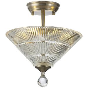 Luminosa Lighting Dresden 2 Light Semi Flush Ceiling Lamp E27 With Cone 30cm Glass Shade Satin Nickel, Clear Luminosa Lighting Dresden 2 Light Semi Flush Ceiling Lamp E27 With Cone 30cm Glass Shade Satin Nickel, Clear