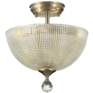 Luminosa Lighting Dresden 2 Light Semi Flush Ceiling Lamp E27 With Round 30cm Prismatic Effect Glass Shade Satin Nickel, Clear Luminosa Lighting Dresden 2 Light Semi Flush Ceiling Lamp E27 With Round 30cm Prismatic Effect Glass Shade Satin Nickel, Clear