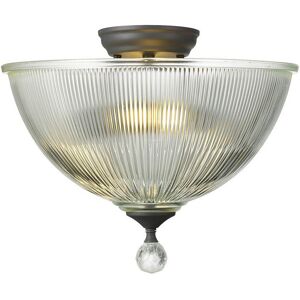 Luminosa Lighting Dresden 2 Light Semi Flush Ceiling Lamp E27 With Dome 38cm Glass Shade Graphite, Clear Luminosa Lighting Dresden 2 Light Semi Flush Ceiling Lamp E27 With Dome 38cm Glass Shade Graphite, Clear