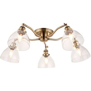 Endon Collection Lighting Hansen 5 Light Multi Arm Glass Semi Flush Ceiling Lamp, Antique Brass Plate, Glass Endon Collection Lighting Hansen 5 Light Multi Arm Glass Semi Flush Ceiling Lamp, Antique Brass Plate, Glass