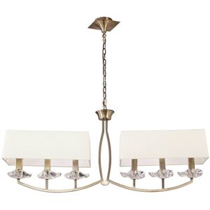 INSPIRED LIGHTING Akira Linear Pendant 2 Arm 6 Light E14, Antique Brass With Cream Shades INSPIRED LIGHTING Akira Linear Pendant 2 Arm 6 Light E14, Antique Brass With Cream Shades