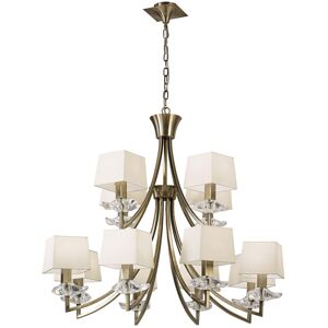 INSPIRED LIGHTING Akira Pendant 2 Tier 12 Light E14, Antique Brass With Cream Shades INSPIRED LIGHTING Akira Pendant 2 Tier 12 Light E14, Antique Brass With Cream Shades