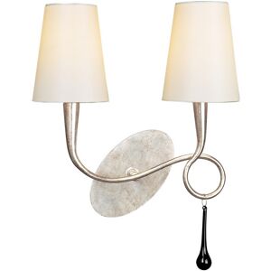 INSPIRED LIGHTING Paola Wall Lamp 2 Light E14, Silver Painted With Cream Shades & Black Glass Droplets INSPIRED LIGHTING Paola Wall Lamp 2 Light E14, Silver Painted With Cream Shades & Black Glass Droplets