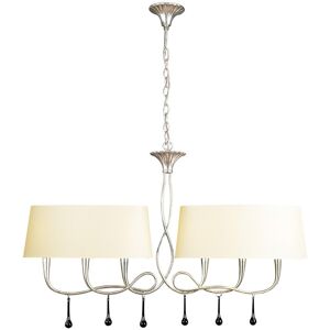 INSPIRED LIGHTING Paola Linear Pendant 2 Arm 6 Light E14, Silver Painted With Cream Shades & Black Glass Droplets INSPIRED LIGHTING Paola Linear Pendant 2 Arm 6 Light E14, Silver Painted With Cream Shades & Black Glass Droplets