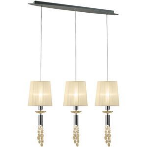 INSPIRED LIGHTING Tiffany Linear Pendant 3+3 Light E27+G9 Line, Polished Chrome With Cream Shades & Clear Crystal INSPIRED LIGHTING Tiffany Linear Pendant 3+3 Light E27+G9 Line, Polished Chrome With Cream Shades & Clear Crystal