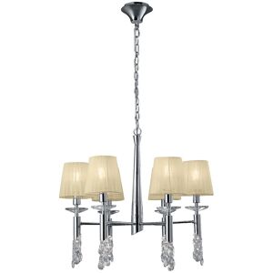 INSPIRED LIGHTING Tiffany Pendant 6+6 Light E14+G9, Polished Chrome With Cream Shades & Clear Crystal INSPIRED LIGHTING Tiffany Pendant 6+6 Light E14+G9, Polished Chrome With Cream Shades & Clear Crystal