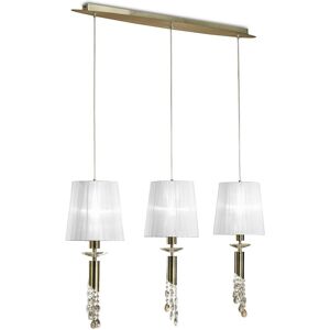 INSPIRED LIGHTING Tiffany Linear Pendant 3+3 Light E27+G9 Line, Antique Brass With White Shades & Clear Crystal INSPIRED LIGHTING Tiffany Linear Pendant 3+3 Light E27+G9 Line, Antique Brass With White Shades & Clear Crystal