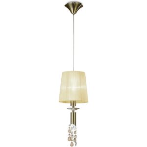 INSPIRED LIGHTING Tiffany Pendant 1+1 Light E27+G9, Antique Brass With Cream Shade & Clear Crystal INSPIRED LIGHTING Tiffany Pendant 1+1 Light E27+G9, Antique Brass With Cream Shade & Clear Crystal