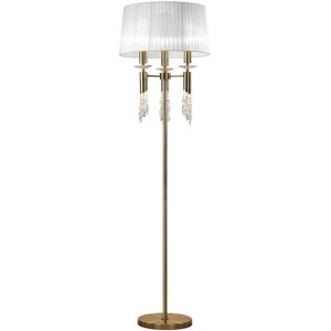INSPIRED LIGHTING Tiffany Floor Lamp 3+3 Light E27+G9, Antique Brass With White Shade & Clear Crystal INSPIRED LIGHTING Tiffany Floor Lamp 3+3 Light E27+G9, Antique Brass With White Shade & Clear Crystal
