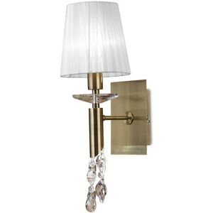 INSPIRED LIGHTING Tiffany Wall Lamp Switched 1+1 Light E14+G9, Antique Brass With White Shade & Clear Crystal INSPIRED LIGHTING Tiffany Wall Lamp Switched 1+1 Light E14+G9, Antique Brass With White Shade & Clear Crystal