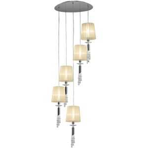 INSPIRED LIGHTING Tiffany Pendant 5+5 Light E27+G9 Spiral, Polished Chrome With Cream Shades & Clear Crystal INSPIRED LIGHTING Tiffany Pendant 5+5 Light E27+G9 Spiral, Polished Chrome With Cream Shades & Clear Crystal