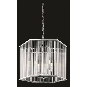 Firstlight Lighting Rialto 4 Light Ceiling Pendant - Hexagon Chrome, Clear Glass Rods, G9 Firstlight Lighting Rialto 4 Light Ceiling Pendant - Hexagon Chrome, Clear Glass Rods, G9