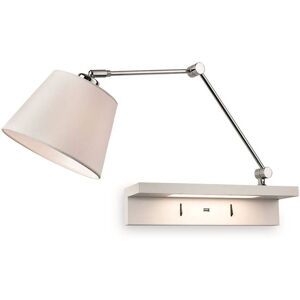 Firstlight Lighting Rex 1 Light Indoor Wall Light Light, Shelf & USB Port Chrome, Cream Shade and White Shelf, E27 Firstlight Lighting Rex 1 Light Indoor Wall Light Light, Shelf & USB Port Chrome, Cream Shade and White Shelf, E27