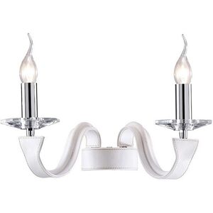 Inspired Lighting Nardini Wall Lamp - 2 Light E14 Polished Chrome/White Faux Leather/Crystal Inspired Lighting Nardini Wall Lamp - 2 Light E14 Polished Chrome/White Faux Leather/Crystal