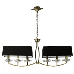 INSPIRED LIGHTING Akira Pendant 2 Arm 6 Light E14, Antique Brass Black Shades INSPIRED LIGHTING Akira Pendant 2 Arm 6 Light E14, Antique Brass Black Shades