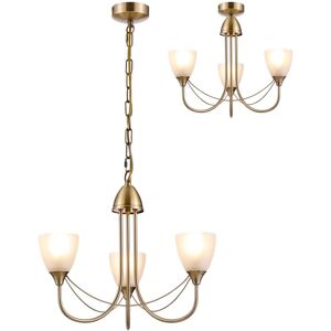 INSPIRED LIGHTING Cooper Ceiling 3 Light Pendant Convertible to Semi Flush E14 Antique Brass/Opal Glass INSPIRED LIGHTING Cooper Ceiling 3 Light Pendant Convertible to Semi Flush E14 Antique Brass/Opal Glass