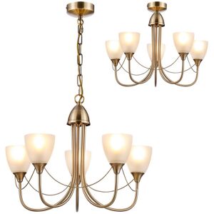 INSPIRED LIGHTING Cooper Ceiling 5 Light Pendant Convertible To Semi Flush E14 Antique Brass/Opal Glass INSPIRED LIGHTING Cooper Ceiling 5 Light Pendant Convertible To Semi Flush E14 Antique Brass/Opal Glass