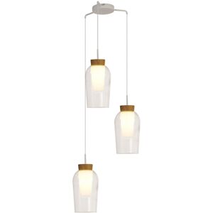 INSPIRED LIGHTING Nora Round Pendant, 3 Light Adjustable E27, White/Wood/Clear Glass With Frosted Inner INSPIRED LIGHTING Nora Round Pendant, 3 Light Adjustable E27, White/Wood/Clear Glass With Frosted Inner