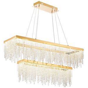 INSPIRED LIGHTING Bano Rectangular 2 Tier Dimmable Pendant 65W LED, 4000K, 5500lm, French Gold / Crystal Chain, 3yrs Warranty INSPIRED LIGHTING Bano Rectangular 2 Tier Dimmable Pendant 65W LED, 4000K, 5500lm, French Gold / Crystal Chain, 3yrs Warranty