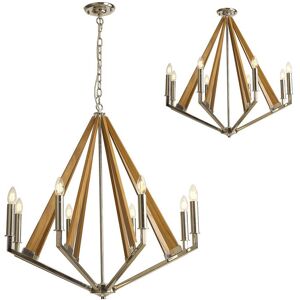 INSPIRED LIGHTING Hilton Octagonal Pendant 8 Light E14 Polished Nickel/Taupe Wood INSPIRED LIGHTING Hilton Octagonal Pendant 8 Light E14 Polished Nickel/Taupe Wood
