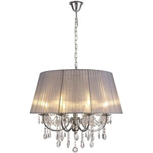 INSPIRED LIGHTING Olivia Pendant With Grey Shade 8 Light E14 Polished Chrome/Crystal INSPIRED LIGHTING Olivia Pendant With Grey Shade 8 Light E14 Polished Chrome/Crystal