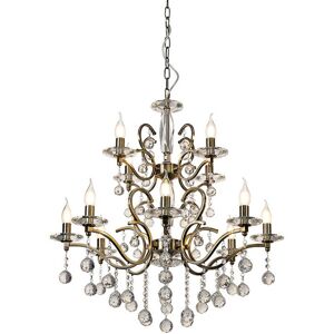INSPIRED LIGHTING Zinta Pendant 2 Tier 12 Light E14 Antique Brass/Crystal, (ITEM REQUIRES CONSTRUCTION/CONNECTION) Item Weight: 15.0kg INSPIRED LIGHTING Zinta Pendant 2 Tier 12 Light E14 Antique Brass/Crystal, (ITEM REQUIRES CONSTRUCTION/CONNECTION) Item Weight: 15.0kg