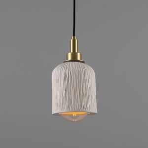 Mullan Lighting Osier Bathroom Pendant, Matte White Striped, Satin Brass, IP44 Mullan Lighting Osier Bathroom Pendant, Matte White Striped, Satin Brass, IP44