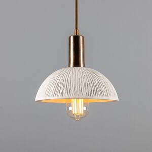 Mullan Lighting Kauri Dome Pendant, Matte White Striped, Antique Brass Mullan Lighting Kauri Dome Pendant, Matte White Striped, Antique Brass