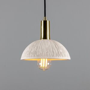 Mullan Lighting Kauri Dome Pendant, Matte White Striped, Polished Brass Mullan Lighting Kauri Dome Pendant, Matte White Striped, Polished Brass