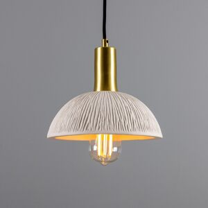 Mullan Lighting Kauri Dome Pendant, Matte White Striped, Satin Brass Mullan Lighting Kauri Dome Pendant, Matte White Striped, Satin Brass