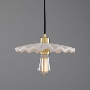 Mullan Lighting Kapok Dome Pendant, Matte White Striped, Polished Brass Mullan Lighting Kapok Dome Pendant, Matte White Striped, Polished Brass