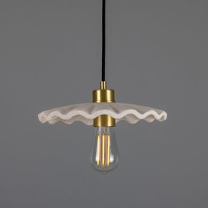 Mullan Lighting Kapok Dome Pendant, Matte White Striped, Satin Brass Mullan Lighting Kapok Dome Pendant, Matte White Striped, Satin Brass