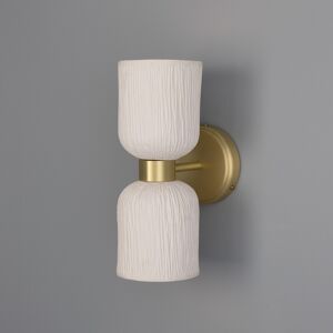 Mullan Lighting Sakura Wall Light, Matte White Striped, Satin Brass Mullan Lighting Sakura Wall Light, Matte White Striped, Satin Brass