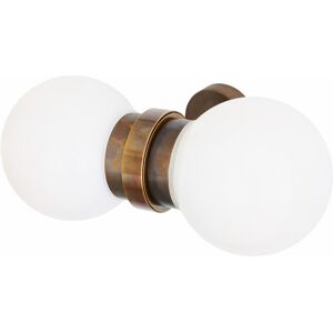 Mullan Lighting Eske Double Wall Light, Antique Brass, Opal Glass Mullan Lighting Eske Double Wall Light, Antique Brass, Opal Glass