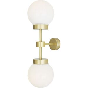 Mullan Lighting Grange Double Globe Wall Light, Satin Brass, Opal Glass Mullan Lighting Grange Double Globe Wall Light, Satin Brass, Opal Glass