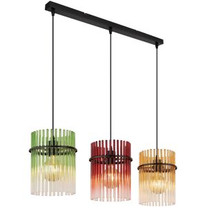 Globo Lighting Gorley Bar Pendant Ceiling Light Matt Black Rods Multicolour Glass Shade 3x E27 Globo Lighting Gorley Bar Pendant Ceiling Light Matt Black Rods Multicolour Glass Shade 3x E27