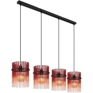 Globo Lighting Gorley Bar Pendant Ceiling Light Matt Black Blackberry Glass Shade 4x E27 Globo Lighting Gorley Bar Pendant Ceiling Light Matt Black Blackberry Glass Shade 4x E27