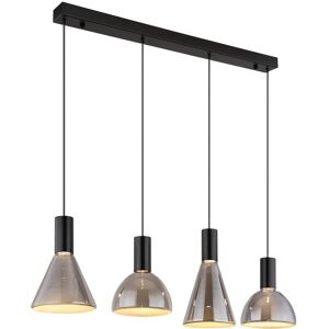 Globo Lighting Labora Bar Pendant Ceiling Light Matt Black Smoke Glass Shade 4x LED 3000K Globo Lighting Labora Bar Pendant Ceiling Light Matt Black Smoke Glass Shade 4x LED 3000K