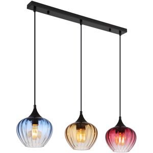 Globo Lighting Sander Bar Pendant Ceiling Light Matt Black Blue Blending Glass Shade 3x E27 Globo Lighting Sander Bar Pendant Ceiling Light Matt Black Blue Blending Glass Shade 3x E27