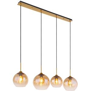 Globo Lighting Jamessa Bar Pendant Ceiling Light Brass-Coloured Matt Amber Glass Shade 4x E27 Globo Lighting Jamessa Bar Pendant Ceiling Light Brass-Coloured Matt Amber Glass Shade 4x E27