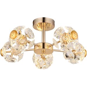Globo Lighting Floriella Ceiling Light Gold Colors Crystals Clear Glass Shade LED 3000K Globo Lighting Floriella Ceiling Light Gold Colors Crystals Clear Glass Shade LED 3000K