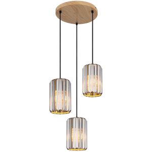 Globo Lighting Run Cluster Pendant Ceiling Light Wood Look K5 Crystals Smoke Colored 3x E27 Globo Lighting Run Cluster Pendant Ceiling Light Wood Look K5 Crystals Smoke Colored 3x E27
