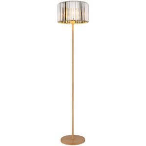 Globo Lighting Run Floor Lamp with Shade Wood Look K5 Crystals Smoke Colored 1x E27 Globo Lighting Run Floor Lamp with Shade Wood Look K5 Crystals Smoke Colored 1x E27